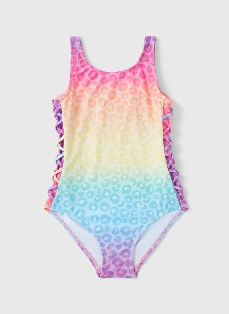 Matalan Girls Multicolour Ombre Animal Cut Out Swimsuit